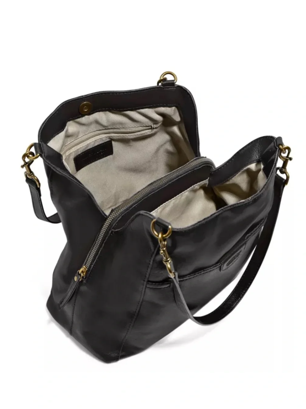American Leather Co. Austin Triple Entry Bucket Black Shoulder Bag Purse